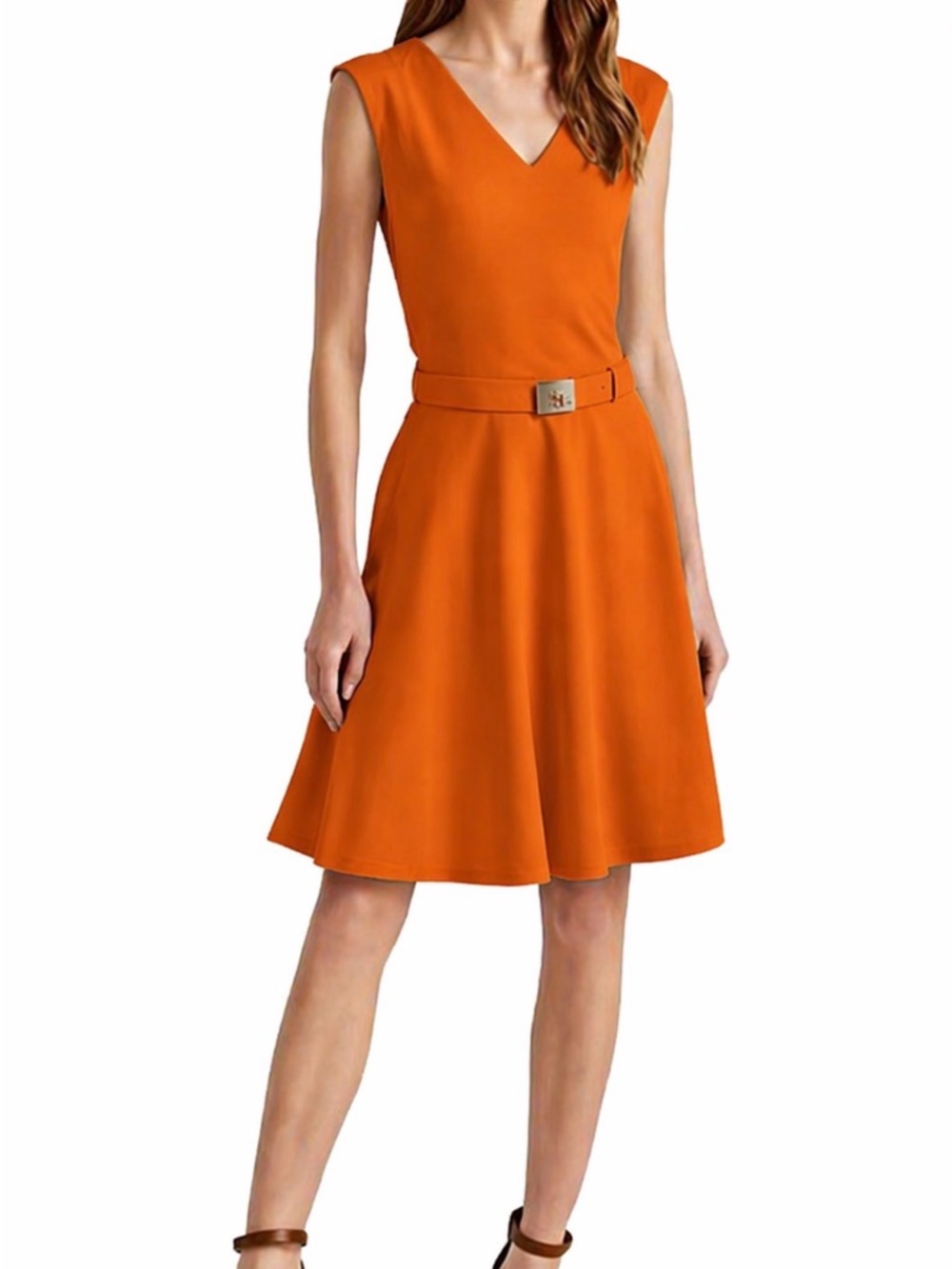 Ralph Lauren Orange Sleeveless V-Neck Dress Sz XL